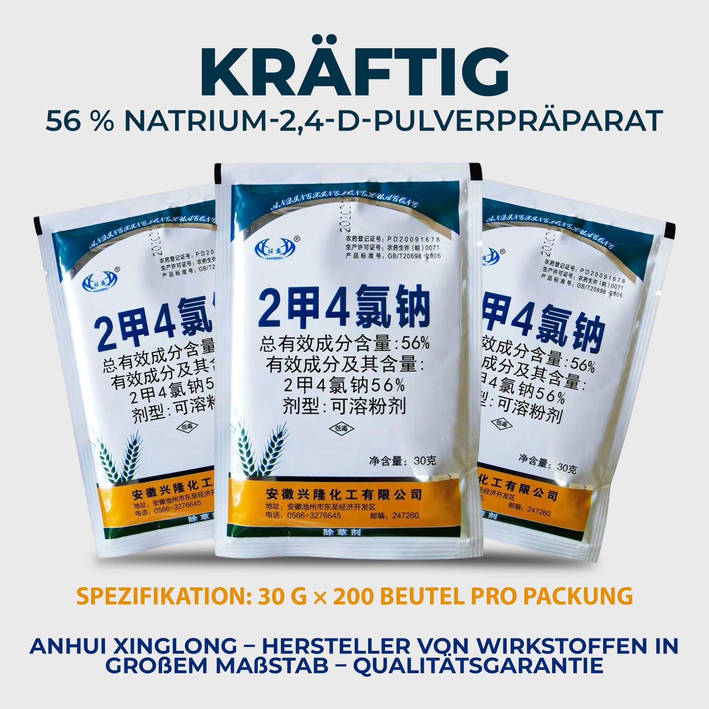 2-Methyl-4-chlornatrium Herbizid 56% WP – Selektive Breitblatt-Unkrautbekämpfung für Weizenfelder | 30 g Packung