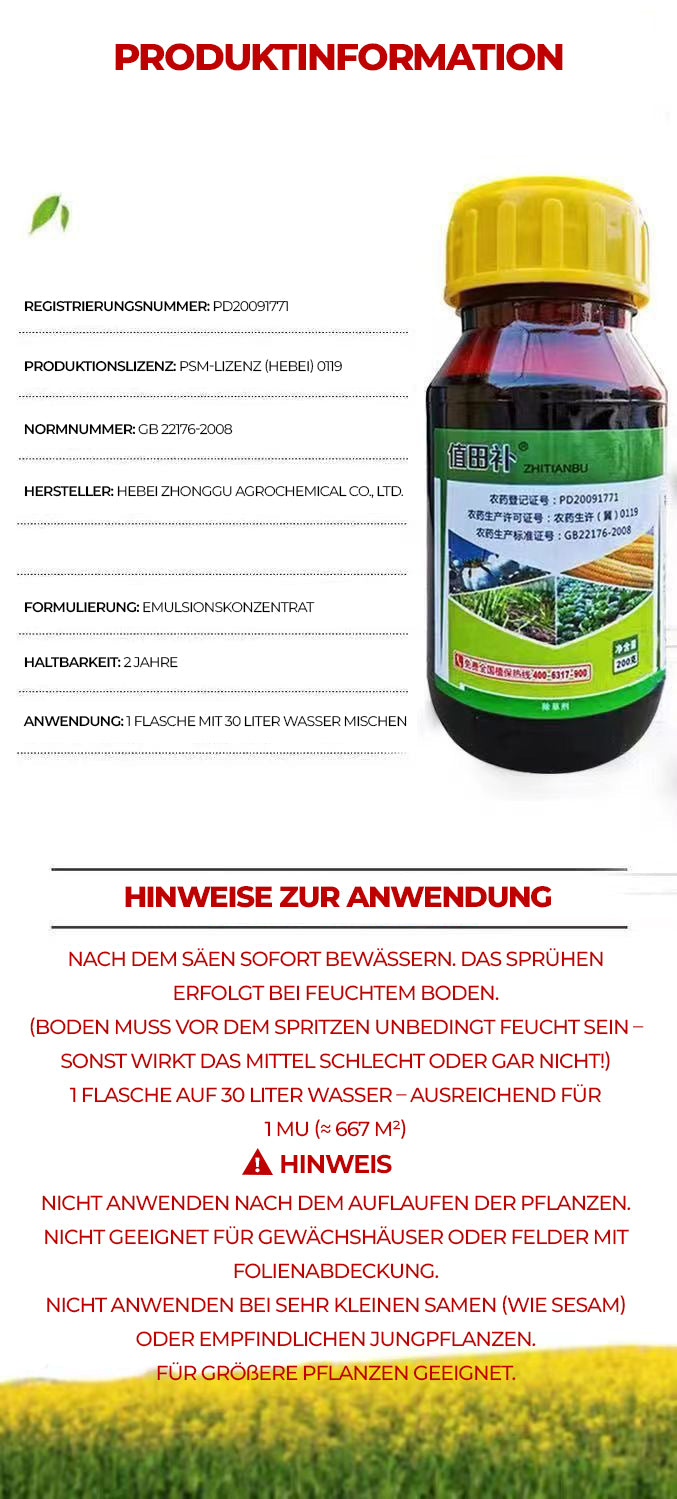 33 % Pendimethalin Herbizid – Vorauflauf-Unkrautvernichter gegen einjährige Gräser, 200 ml